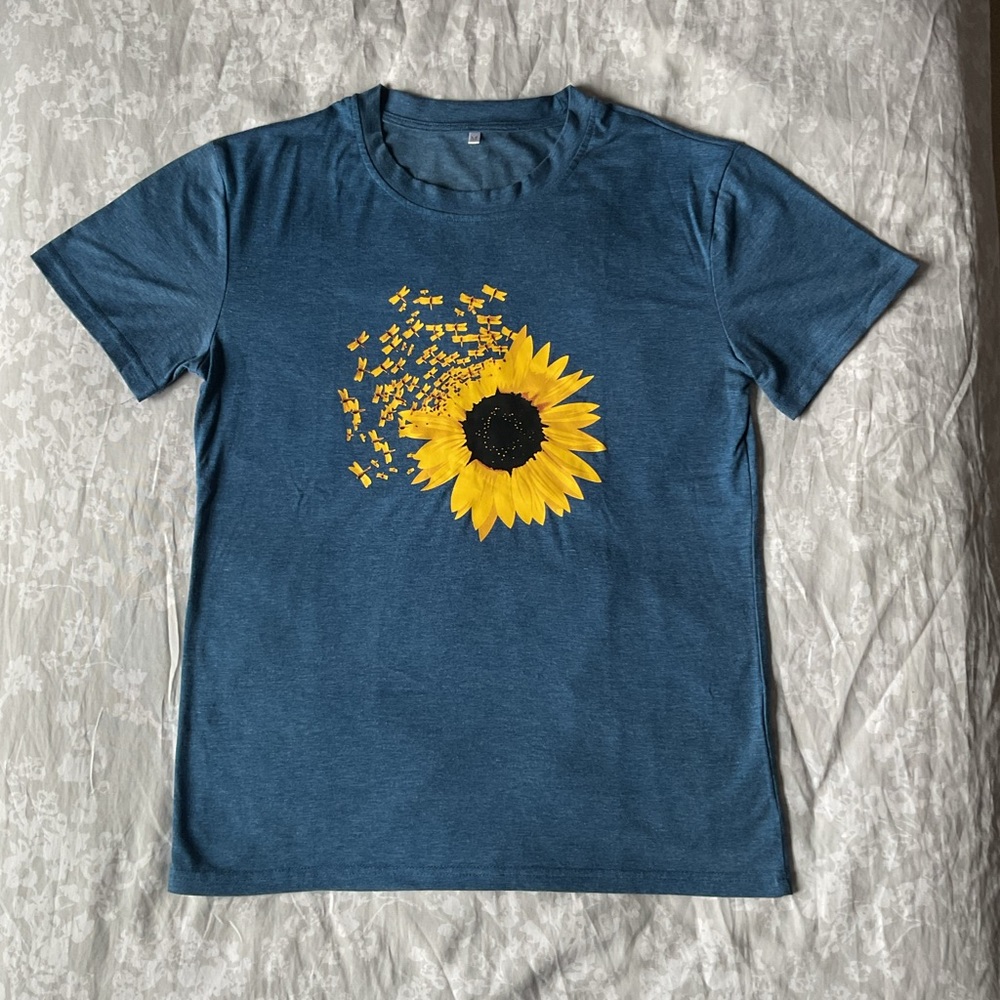 🆕 Blue Sunflower T-Shirt with Dragonflies